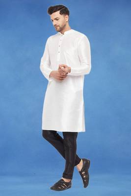 Plain art silk kurta white with churidar traditional look 2