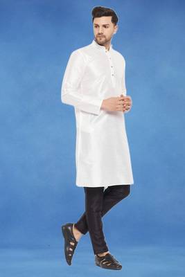 Plain art silk kurta white with churidar traditional look 5
