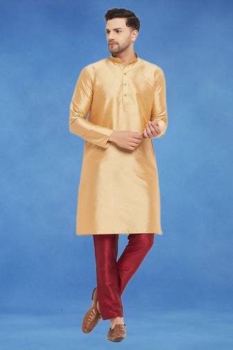 Plain art silk kurta gold with churidar traditional look