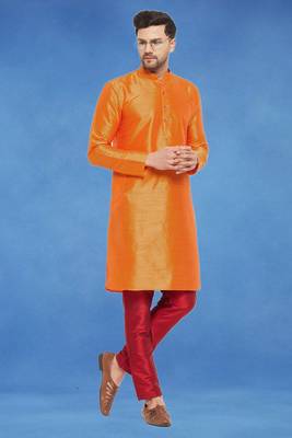 Plain art silk kurta orange with churidar traditional look 1
