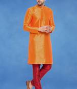 Plain art silk kurta orange with churidar traditional look