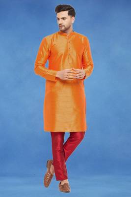 Plain art silk kurta orange with churidar traditional look 2