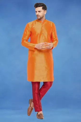 Plain art silk kurta orange with churidar traditional look