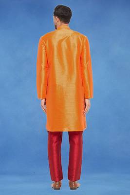 Plain art silk kurta orange with churidar traditional look 4