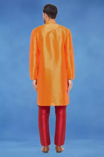 Plain art silk kurta orange with churidar traditional look