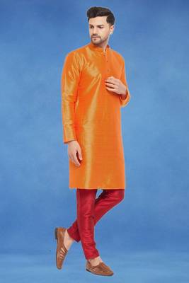 Plain art silk kurta orange with churidar traditional look 5