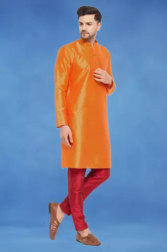 Plain art silk kurta orange with churidar traditional look