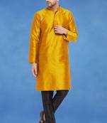 Plain art silk kurta yellow with churidar traditional look