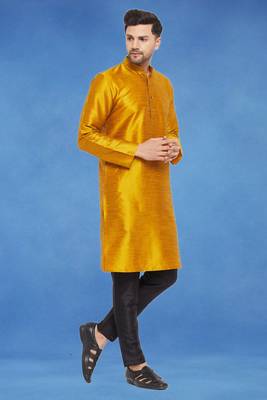 Plain art silk kurta yellow with churidar traditional look 3