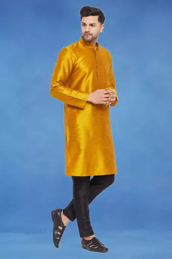 Plain art silk kurta yellow with churidar traditional look