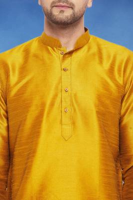 Plain art silk kurta yellow with churidar traditional look 4