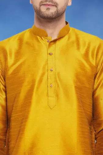 Plain art silk kurta yellow with churidar traditional look