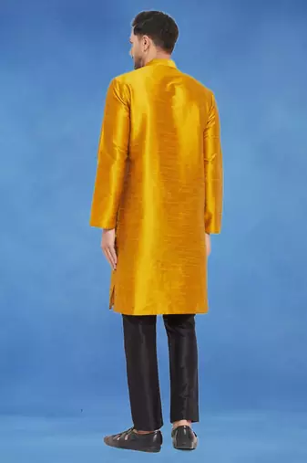 Plain art silk kurta yellow with churidar traditional look