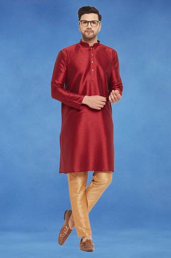 Plain art silk kurta maroon with churidar traditional look