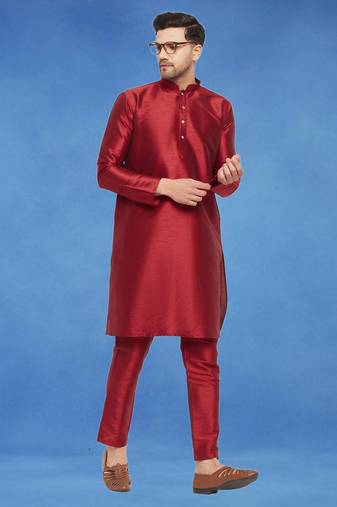Plain art silk kurta maroon with churidar traditional look