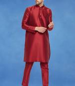 Plain art silk kurta maroon with churidar traditional look