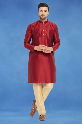 Plain art silk kurta maroon with churidar traditional look