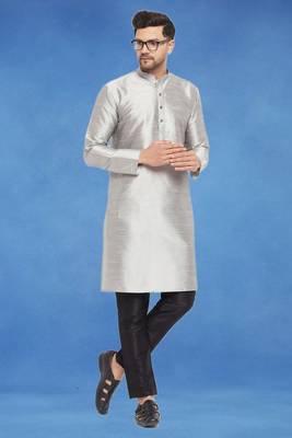 Plain art silk kurta grey with churidar traditional look 1