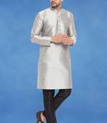 Plain art silk kurta grey with churidar traditional look