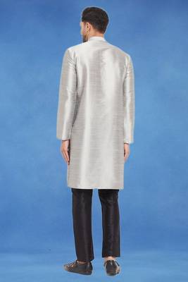 Plain art silk kurta grey with churidar traditional look 3