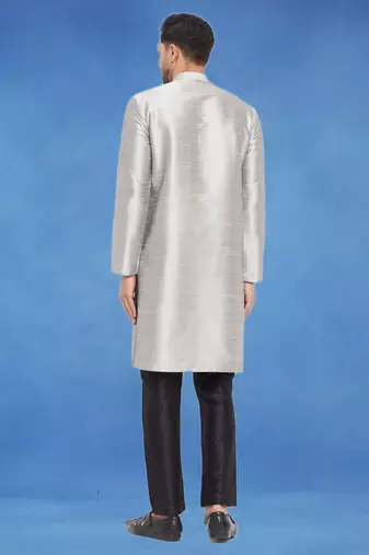 Plain art silk kurta grey with churidar traditional look
