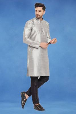 Plain art silk kurta grey with churidar traditional look 4
