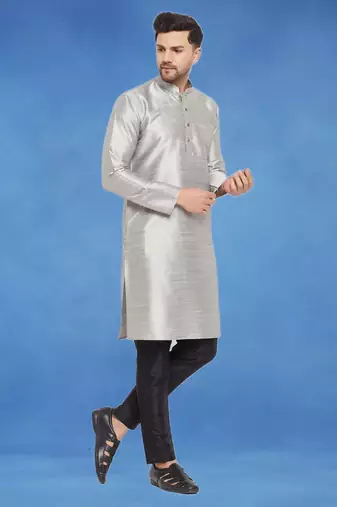 Plain art silk kurta grey with churidar traditional look