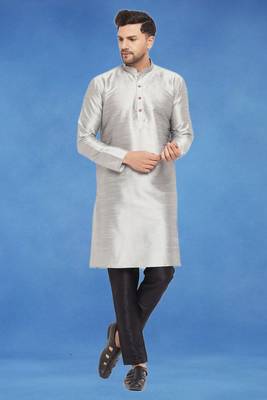 Plain art silk kurta grey with churidar traditional look 5
