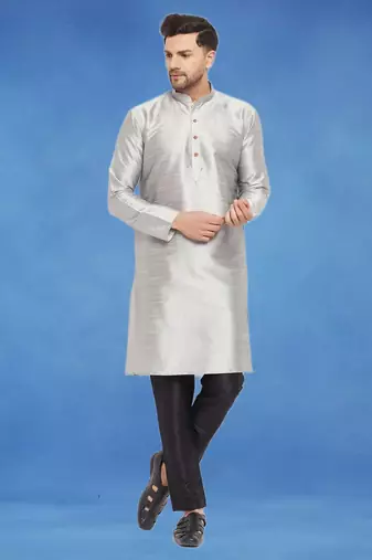 Plain art silk kurta grey with churidar traditional look