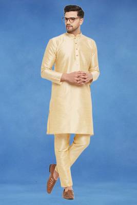 Plain art silk kurta fawn with churidar traditional look 1