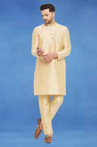 Plain art silk kurta fawn with churidar traditional look