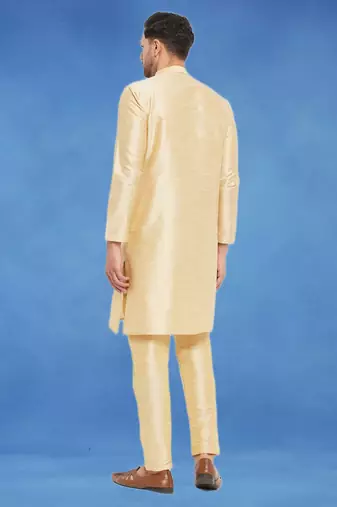Plain art silk kurta fawn with churidar traditional look