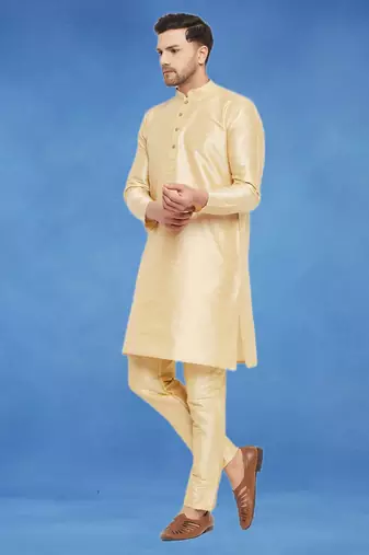 Plain art silk kurta fawn with churidar traditional look