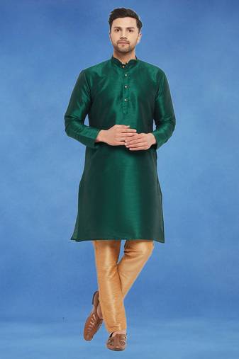 Plain art silk kurta green with churidar traditional look