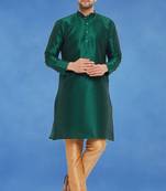 Plain art silk kurta green with churidar traditional look