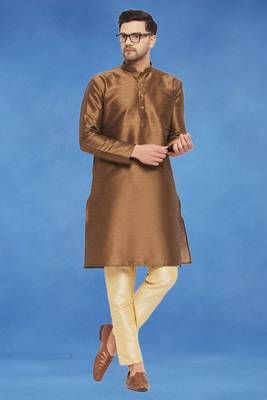 Plain art silk kurta beige with churidar traditional look 1