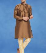 Plain art silk kurta beige with churidar traditional look