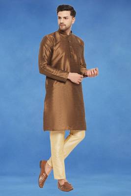 Plain art silk kurta beige with churidar traditional look 2