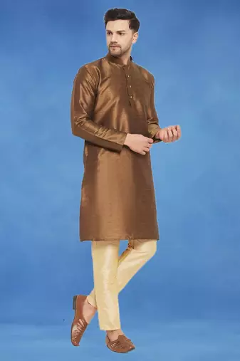 Plain art silk kurta beige with churidar traditional look