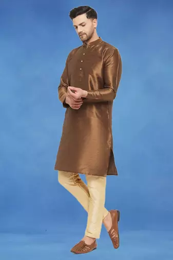 Plain art silk kurta beige with churidar traditional look