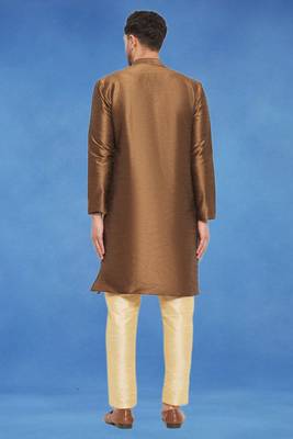 Plain art silk kurta beige with churidar traditional look 4