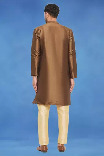 Plain art silk kurta beige with churidar traditional look