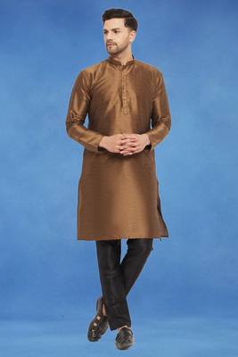 Plain art silk kurta beige with churidar traditional look 1