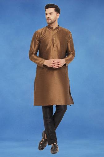 Plain art silk kurta beige with churidar traditional look