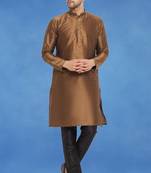 Plain art silk kurta beige with churidar traditional look