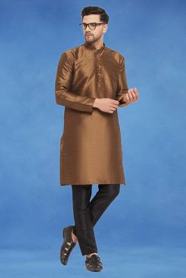 Plain art silk kurta beige with churidar traditional look 2