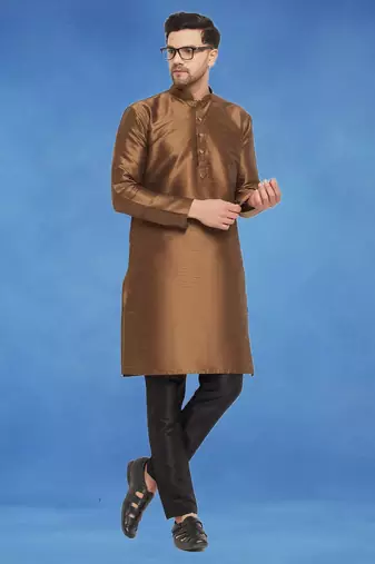 Plain art silk kurta beige with churidar traditional look