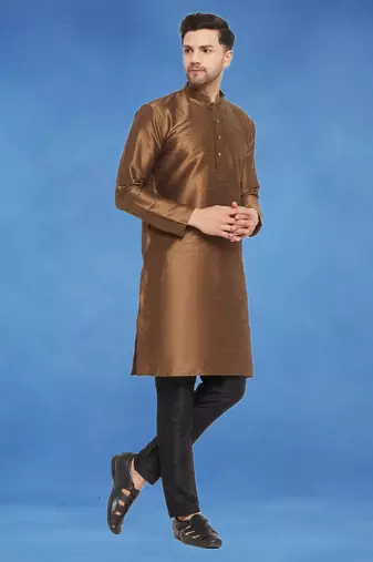 Plain art silk kurta beige with churidar traditional look