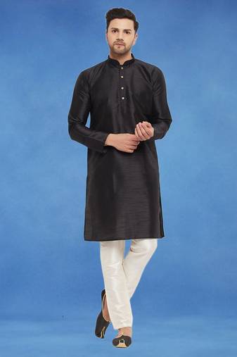 Plain art silk kurta black with churidar traditional look