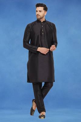 Plain art silk kurta black with churidar traditional look 1